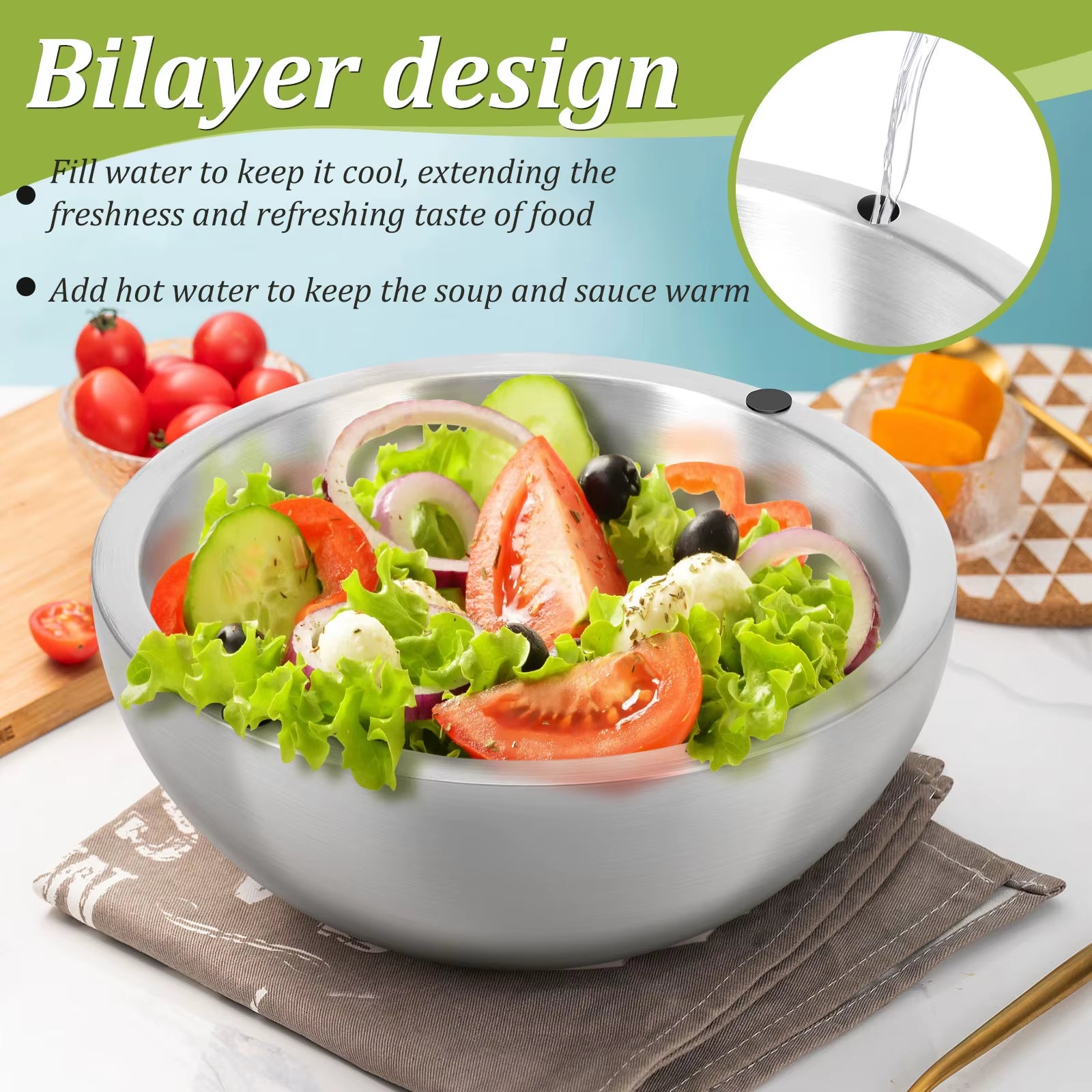 Stainless Steel Salad Bowls Egg Flour Mixing Basin Fruit Vegetable Noodle Container for Kitchen Tableware Baking Tool