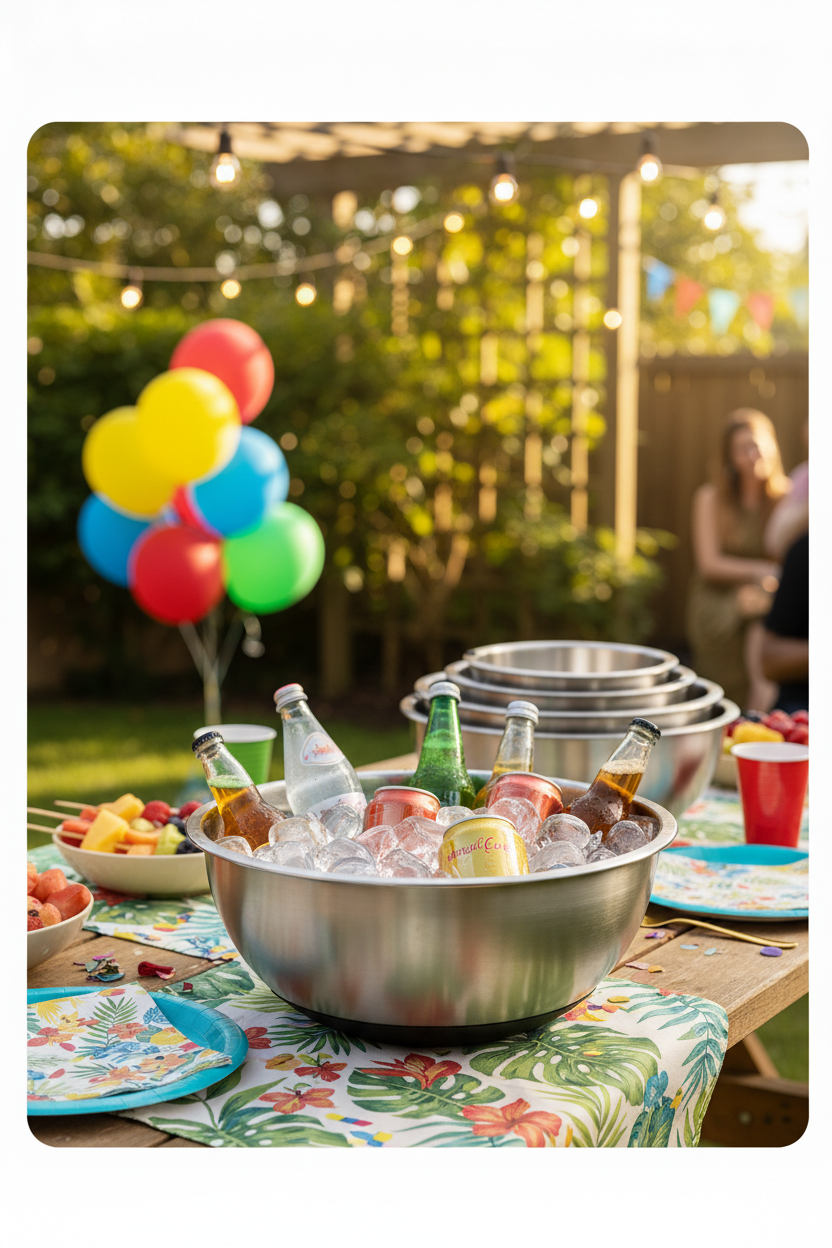 Stainless Steel Bowls at a Party